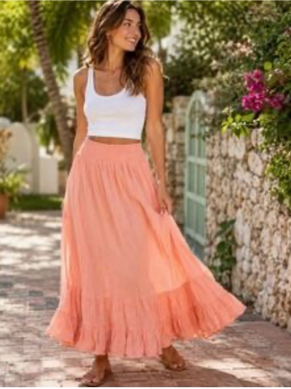 American Eagle Outfitters Peach Maxi Skirt with Ruffled Hem